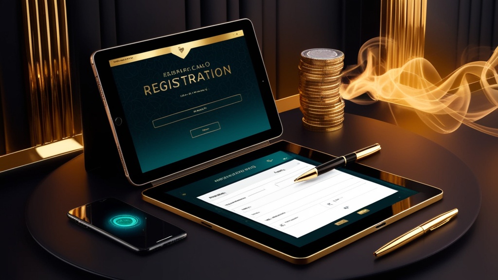 Registrierungsformular auf Tablet in stilvoller Casino-Atmosphäre