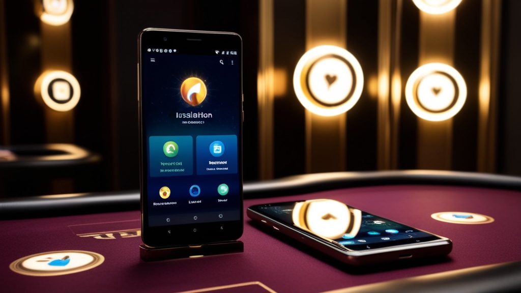 Android-Handy mit Installations- und Login-Maske im Casino-Look