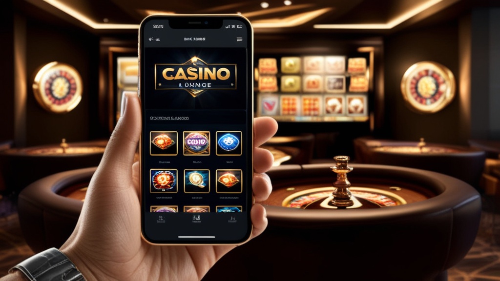 Handy zeigt eine übersichtliche Casino-Lobby in dunkler Atmosphäre